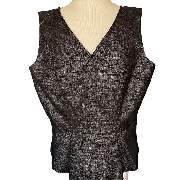 Tahari Tops - NWT Tahari Blouse XL Peplum Top Metalic Black Gold Holiday Party Date Wedding